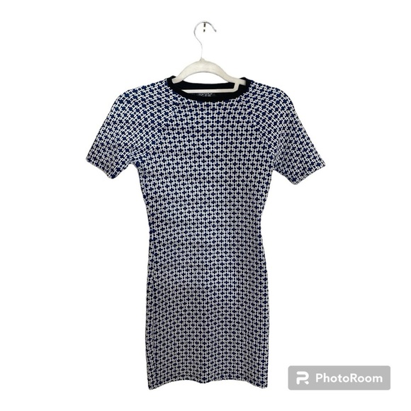 Topshop geometric bodycon mini stretch dress size 2 classy preppy academic 90’s - Picture 3 of 6